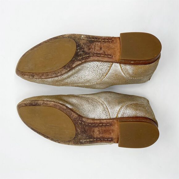 Frye Terri Gold Sparkly Slip-On Loafers Size 6 Leather Casual Flats Distressed - Picture 7 of 8